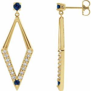 14K Yellow Natural Blue Sapphire & 3/8 CTW Natural Diamond Geometric Earrings
