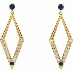 14K Yellow Natural Blue Sapphire & 3/8 CTW Natural Diamond Geometric Earrings