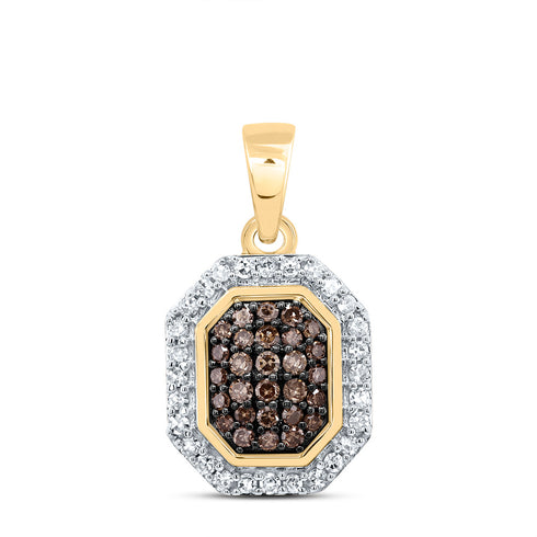 10k YELLOW GOLD 1/4CTW DIAMOND NK OCTAGON COGNAC NATURAL PENDANT