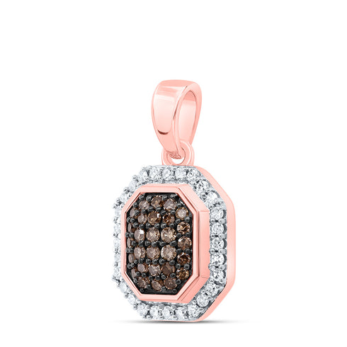 10k ROSE GOLD 1/4CTW DIAMOND NK OCTAGON COGNAC NATURAL PENDANT