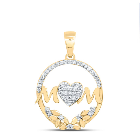 10k YELLOW GOLD 1/6 CTW DIAMOND P1 GIFT | MOM HEART FLOWER PENDANT