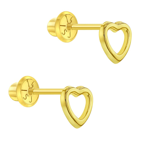 aretes corazón abierto para niñas pequeñas oro amarillo 14k