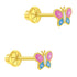 aretes mariposa para niñas pequeñas oro amarillo 14k con esmalte rosa y celeste