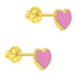 aretes corazón con esmalte rosa para niñas pequeñas oro amarillo 14k