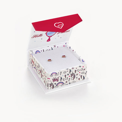 aretes bisel corazón con circonita cúbica rosa intenso para niñas pequeñas oro amarillo 14k