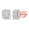 14kt Rose Gold Womens Baguette Diamond Square Cluster Earrings 1/2 Cttw