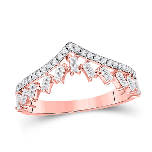 14kt Rose Gold Womens Baguette Diamond Chevron Band Ring 3/8 Cttw