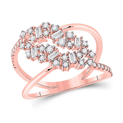 14kt Rose Gold Womens Baguette Round Diamond Scattered Band Ring 3/8 Cttw