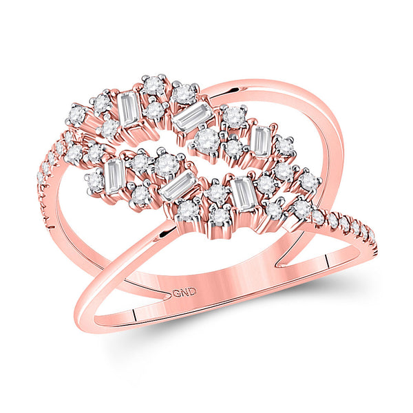 14kt Rose Gold Womens Baguette Round Diamond Scattered Band Ring 3/8 Cttw