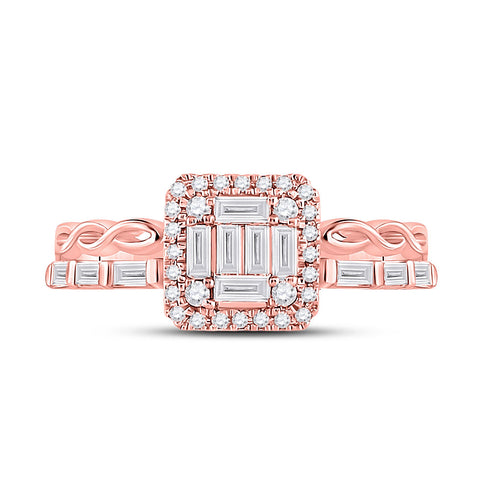 14kt Rose Gold Womens Baguette Diamond Square Cluster Ring 5/8 Cttw