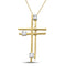 14kt Yellow Gold Womens Round Diamond Simple Layered Cross Pendant 1/20 Cttw